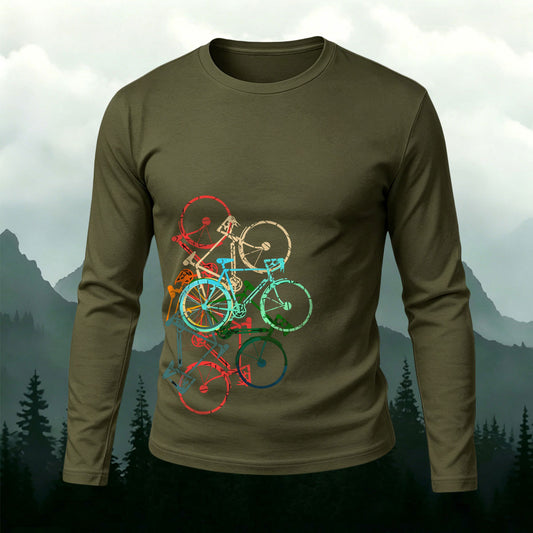 Multicolor Stacked Bike Casual Long Sleeve T-Shirt