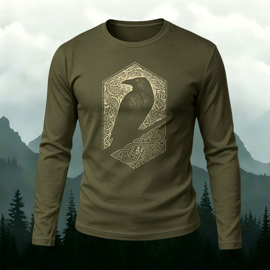 Celtic Pattern Raven Outdoor Long Sleeve T-Shirt