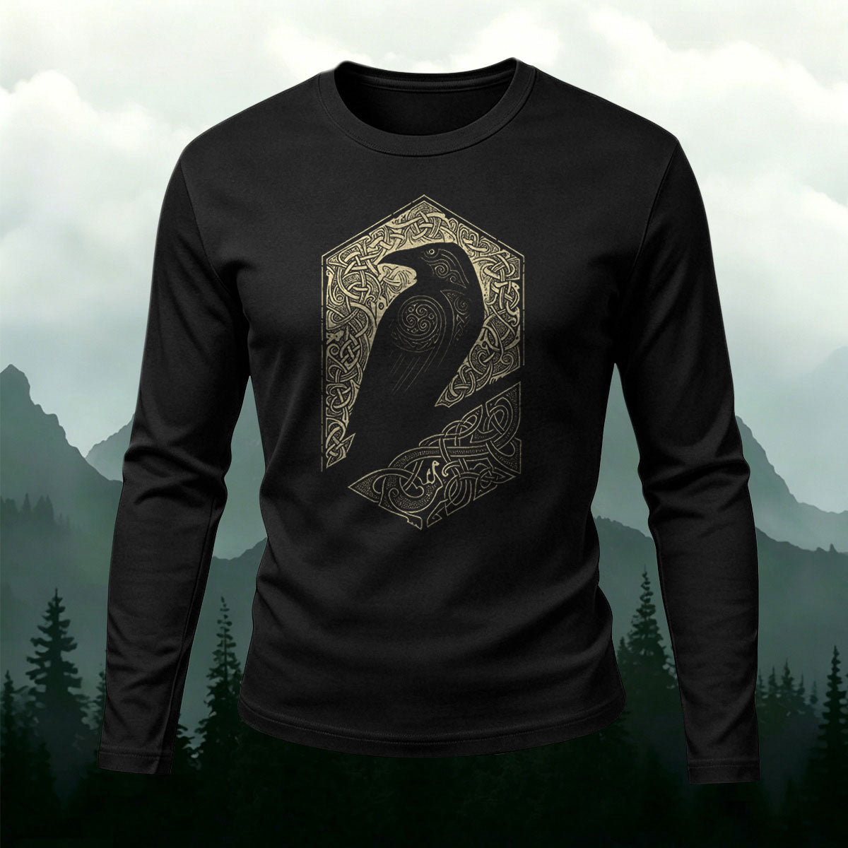 Celtic Pattern Raven Outdoor Long Sleeve T-Shirt