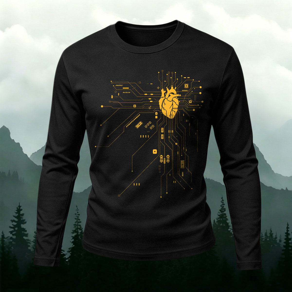 Circuit Board Tech Heart Cyberpunk Long Sleeve Tee