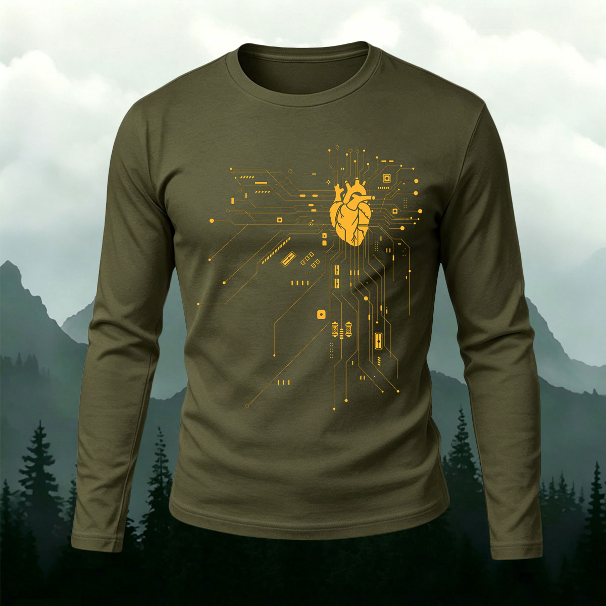 Circuit Board Tech Heart Cyberpunk Long Sleeve Tee