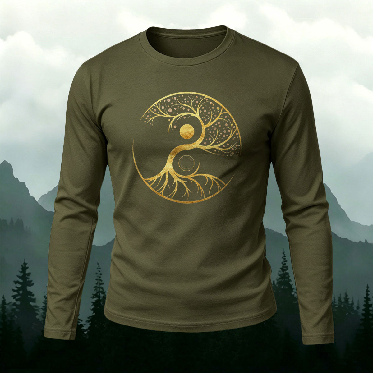 Yin Yang Tree of Life Minimal Long Sleeve T-Shirt