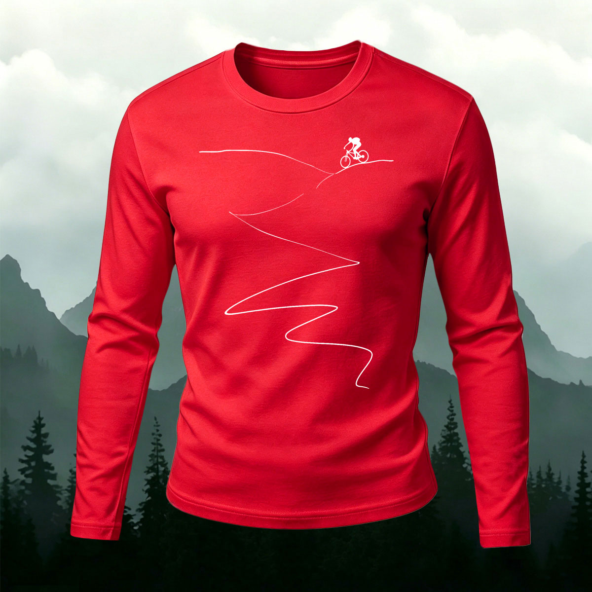One Line Mountain Biker Trail Cotton Long Sleeve T-Shirt