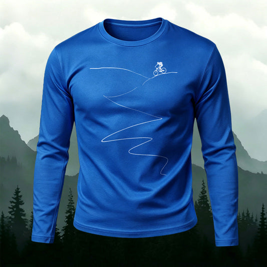 One Line Mountain Biker Trail Cotton Long Sleeve T-Shirt