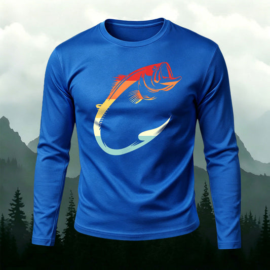 Retro Gradient Bass Fish Hook Long Sleeve T-Shirt