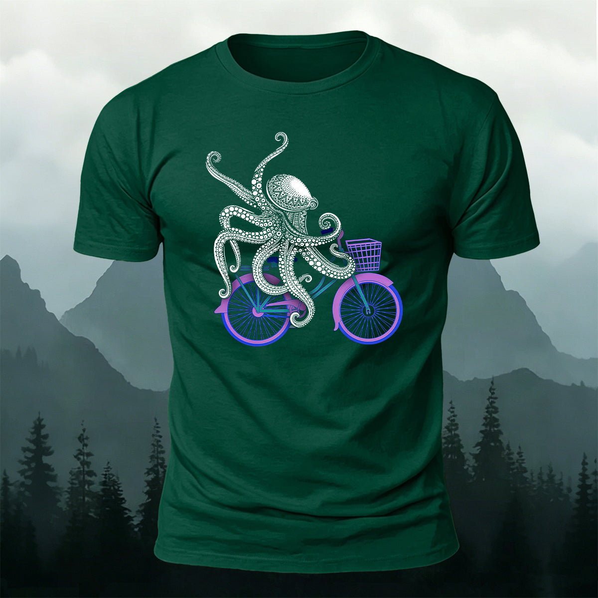 Funny Ornate Octopus Cyclist Casual Cotton Tee