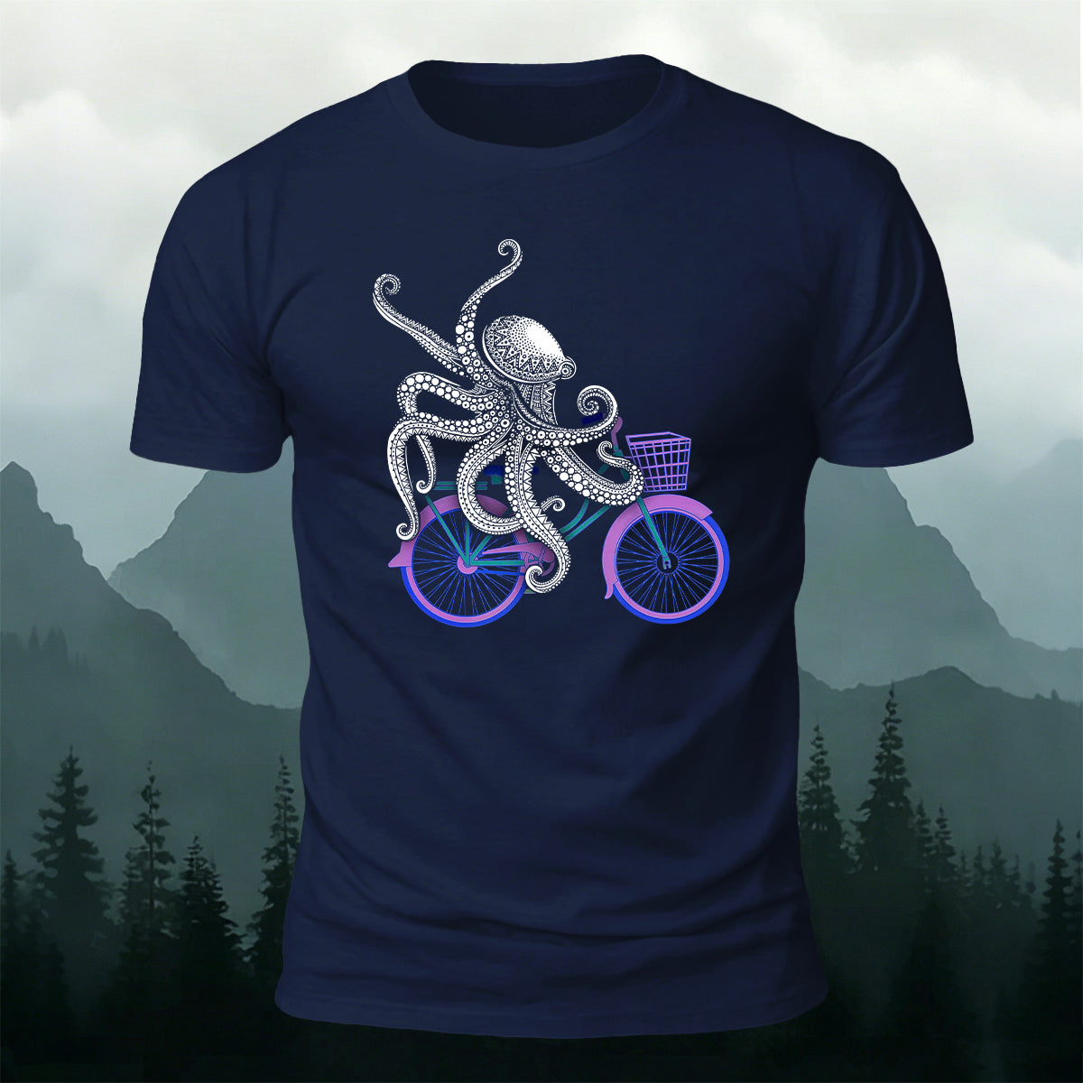 Funny Ornate Octopus Cyclist Casual Cotton Tee