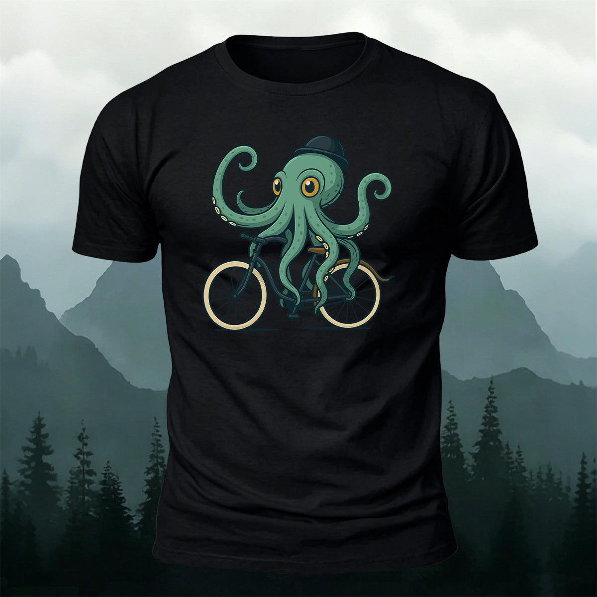 Funny Gentleman Octopus Cyclist Premium Cotton Tee