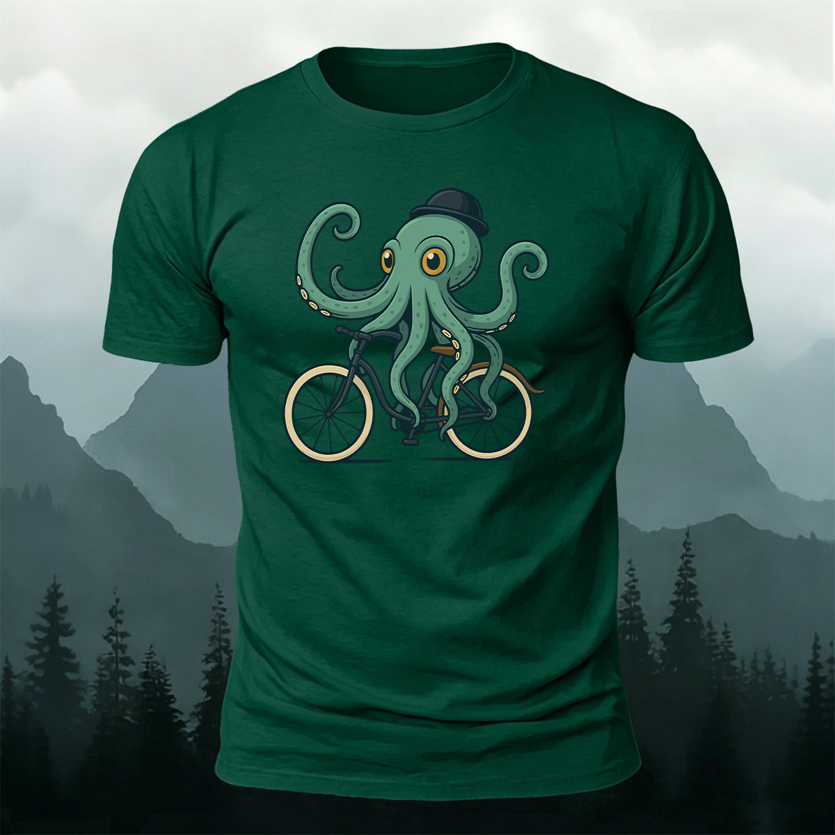 Funny Gentleman Octopus Cyclist Premium Cotton Tee
