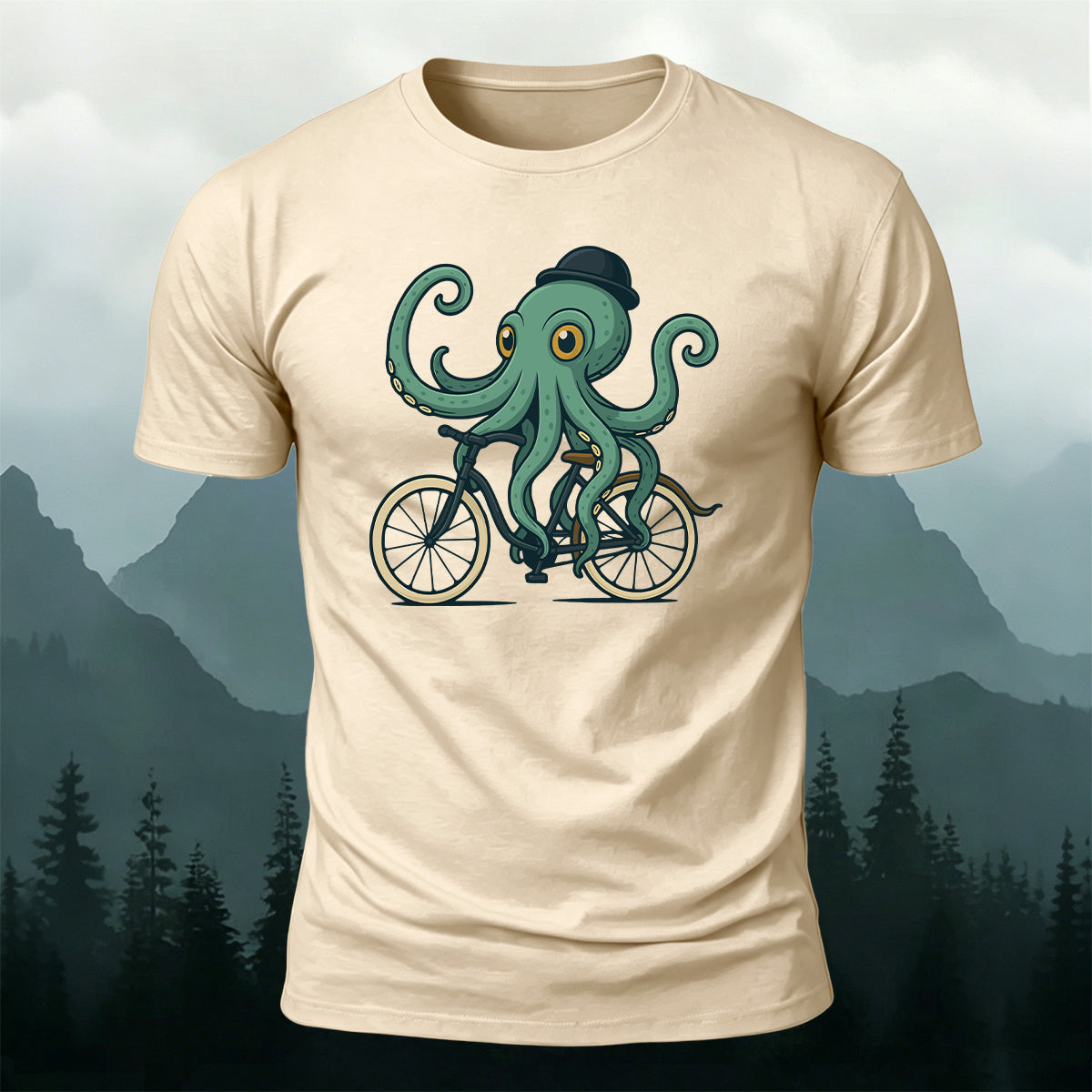 Funny Gentleman Octopus Cyclist Premium Cotton Tee