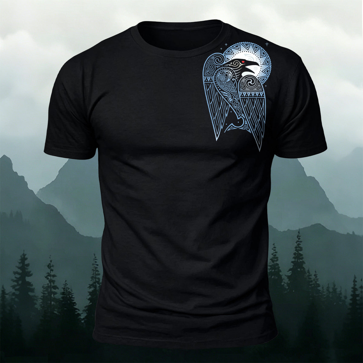 Viking Shoulder Raven Moon Premium Cotton Tee