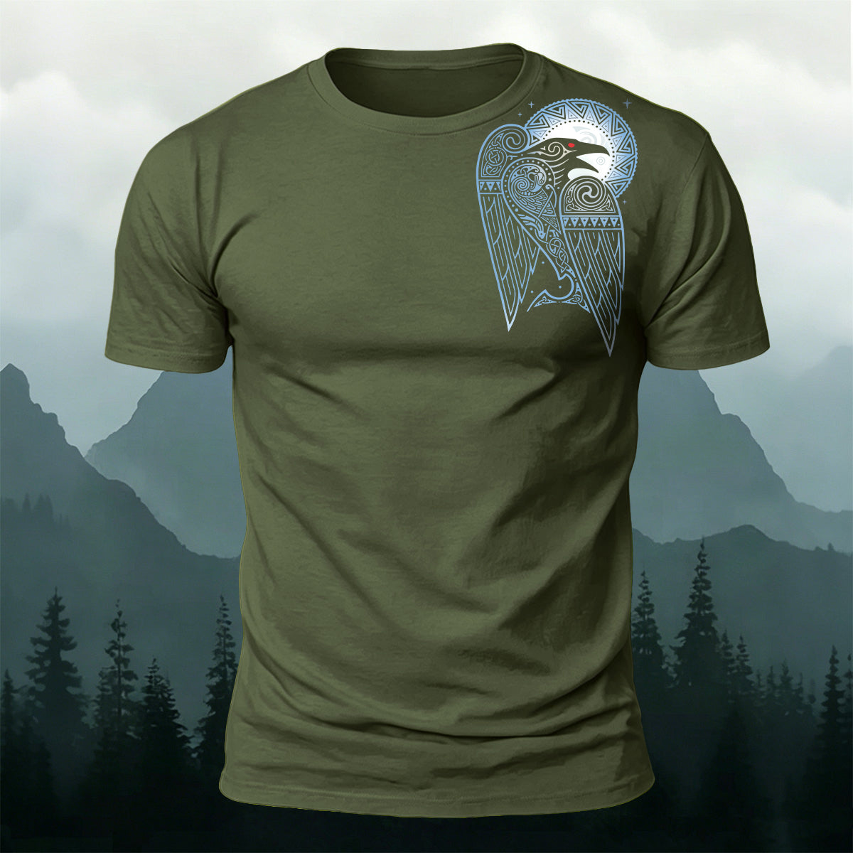 Viking Shoulder Raven Moon Premium Cotton Tee