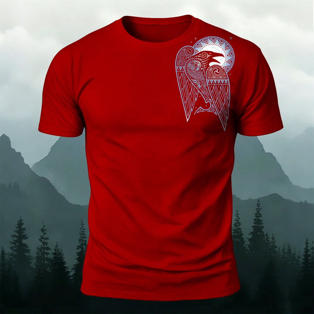 Viking Shoulder Raven Moon Premium Cotton Tee