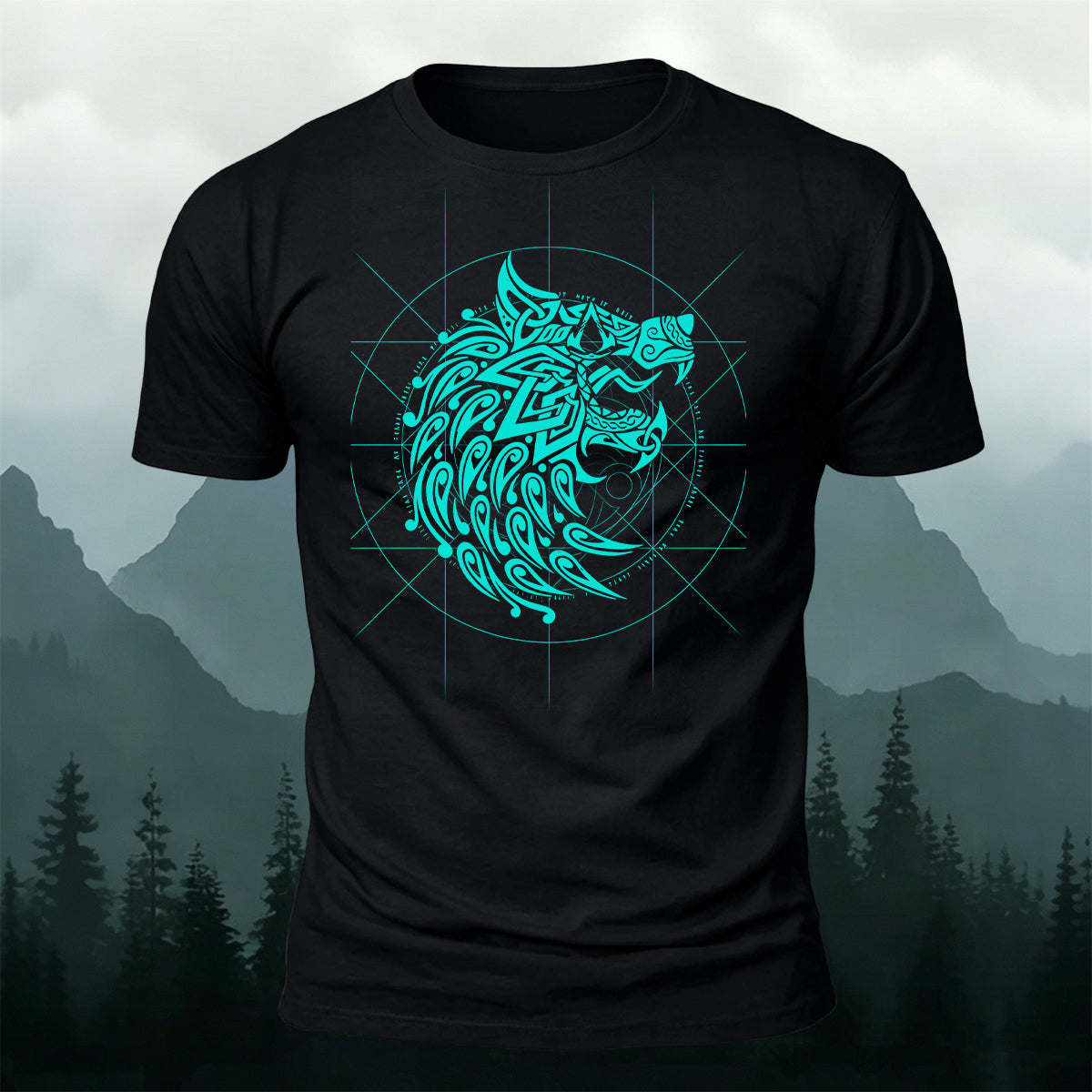 Nordic Wolf Compass Graphic Premium Cotton T-Shirt