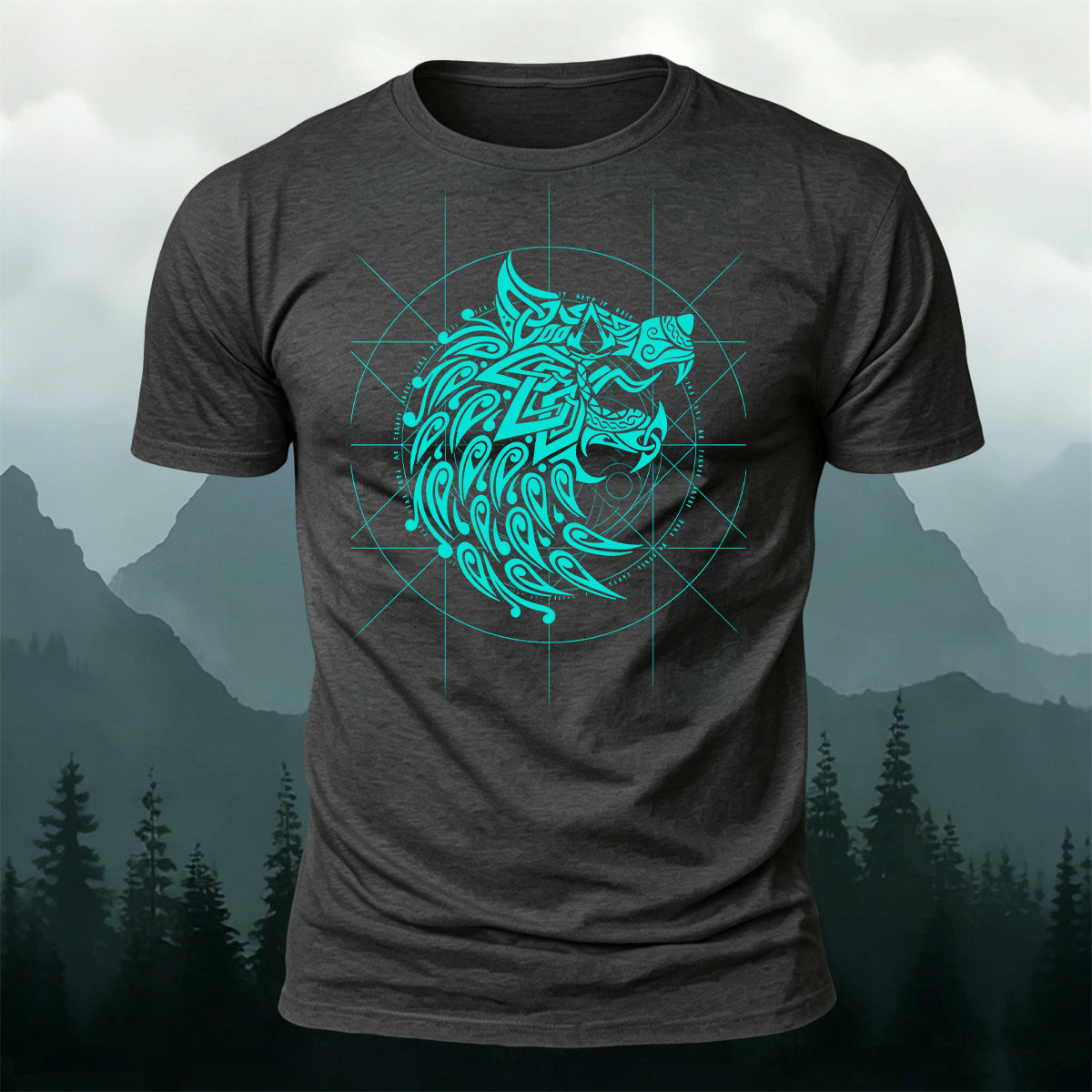 Nordic Wolf Compass Graphic Premium Cotton T-Shirt