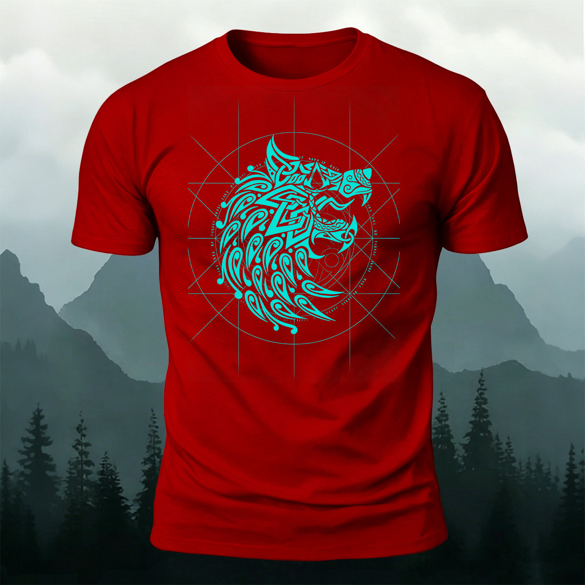 Nordic Wolf Compass Graphic Premium Cotton T-Shirt