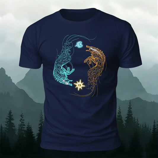 太陽と月を追う北欧の狼 プレミアムコットンTシャツ