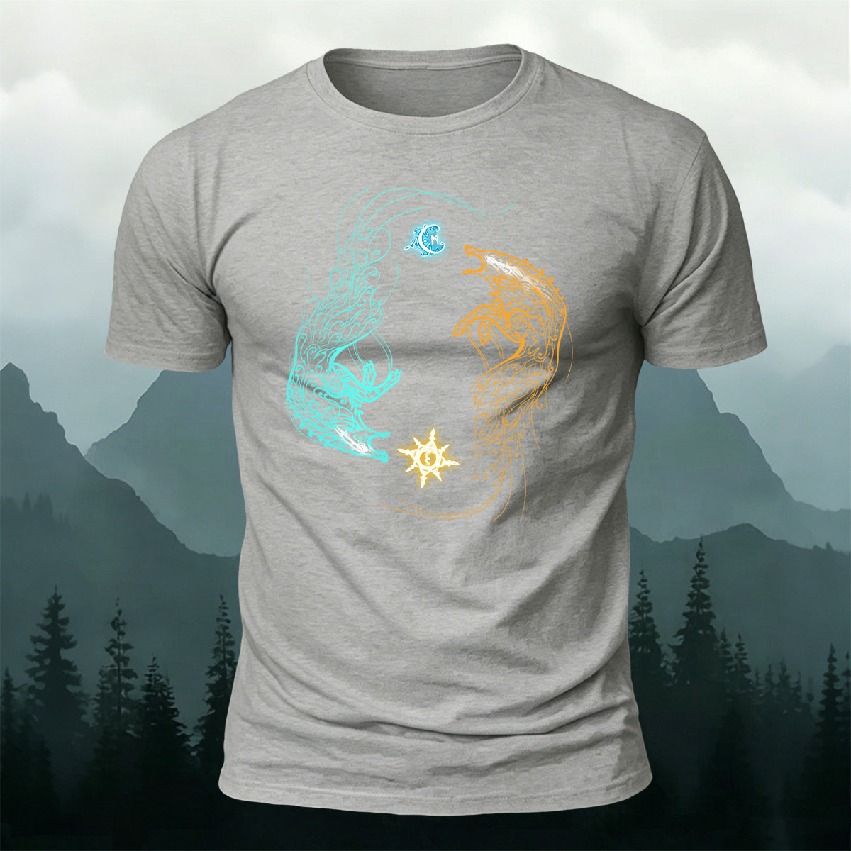 Norse Wolves Chasing Sun Moon Premium Cotton Tee