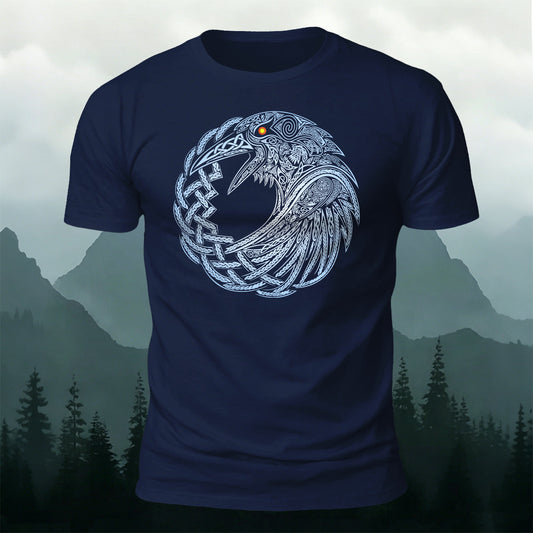 神秘的なケルト結びとワタリガラス プレミアムコットンTシャツ