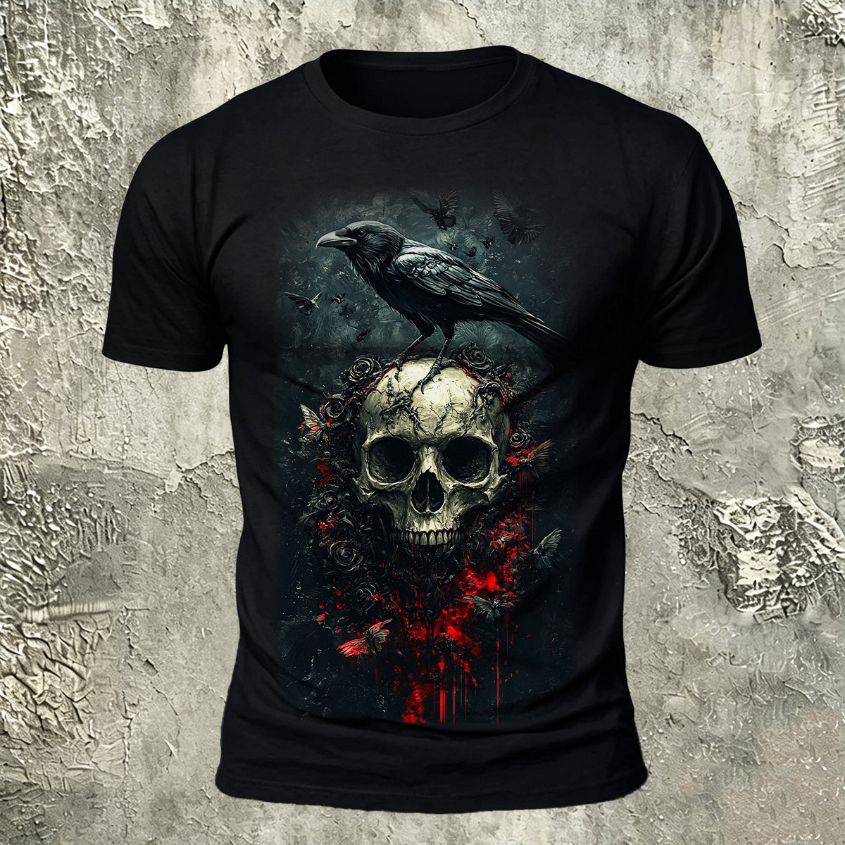 Sublimation Gothic Raven Skull Rose Dark Art Tee