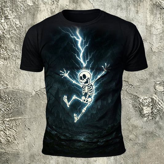 Sublimation Lightning Skeleton Dark Art Casual T-Shirt