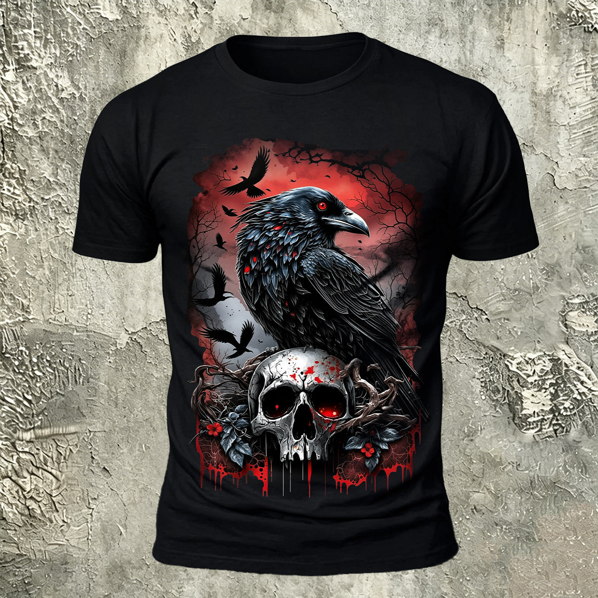 Sublimation Gothic Raven Skull Dark Art Casual Tee