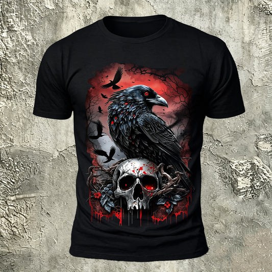 Sublimation Gothic Raven Skull Dark Art Casual Tee
