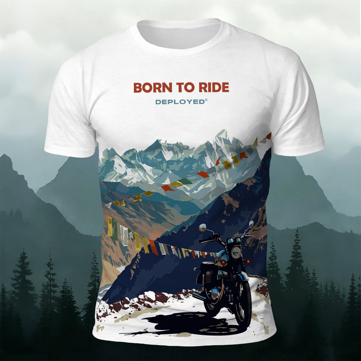 Sublimation Born To Ride Biker Mountain Casual Tee