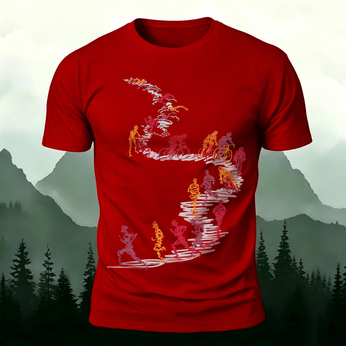 Sublimation Line Art Cyclist Runner Casual T-Shirt