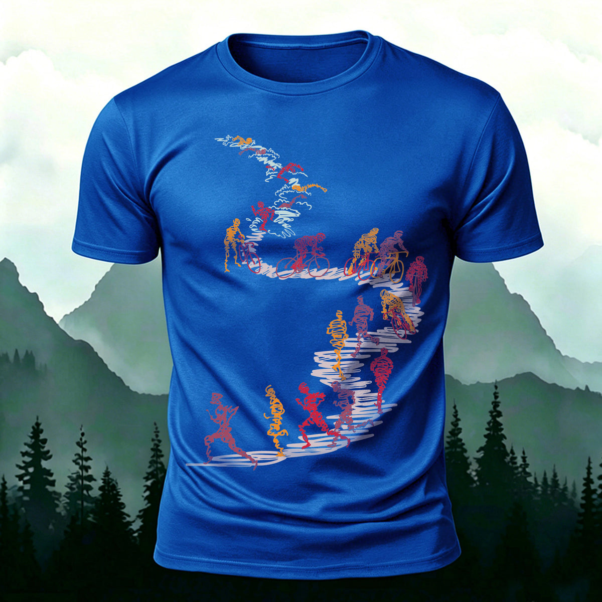 Sublimation Line Art Cyclist Runner Casual T-Shirt