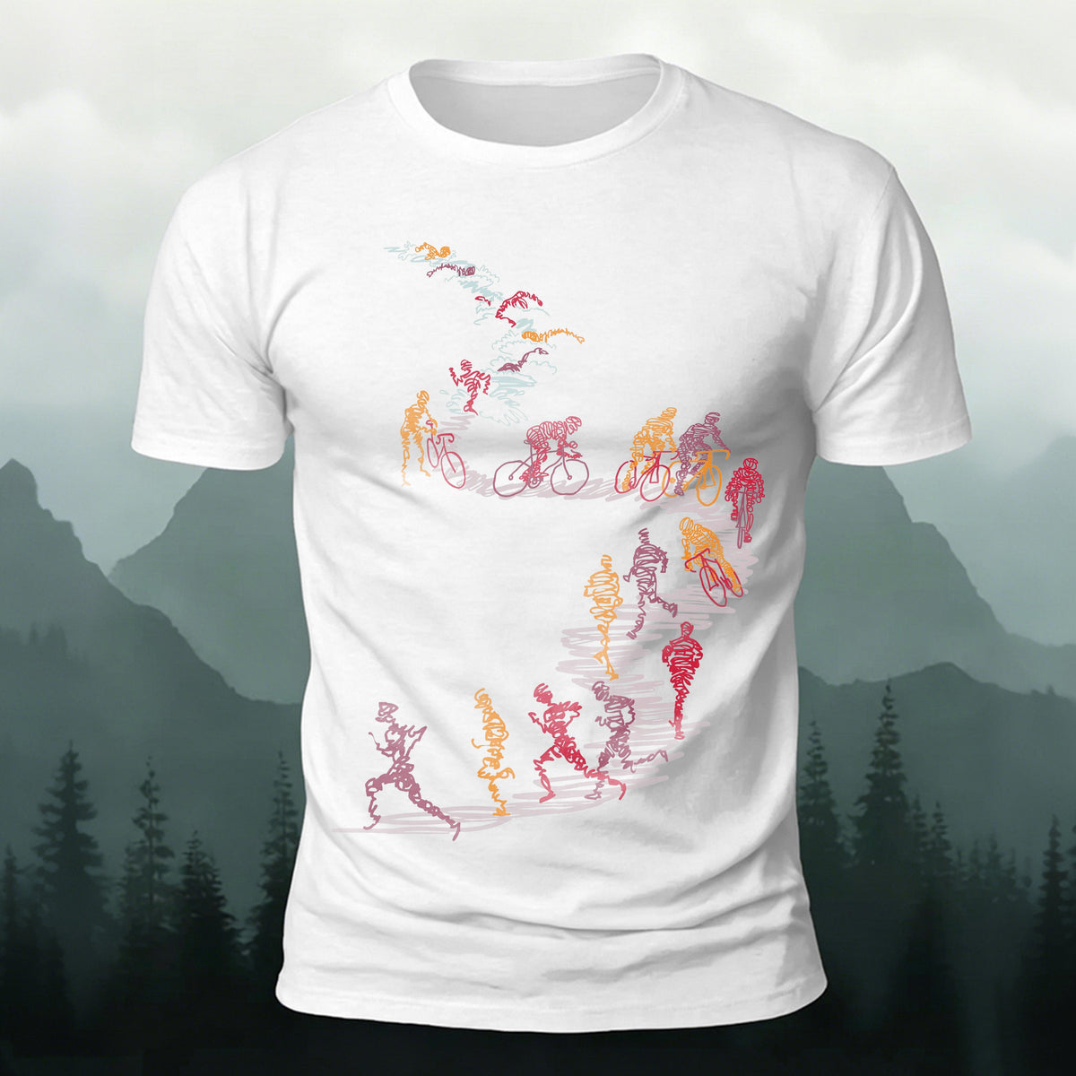 Sublimation Line Art Cyclist Runner Casual T-Shirt
