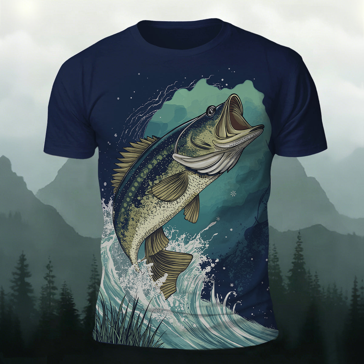 Sublimation Jumping Bass Fishing Casual T-Shirt