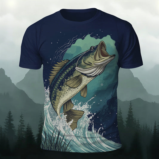 Sublimation Jumping Bass Fishing Casual T-Shirt