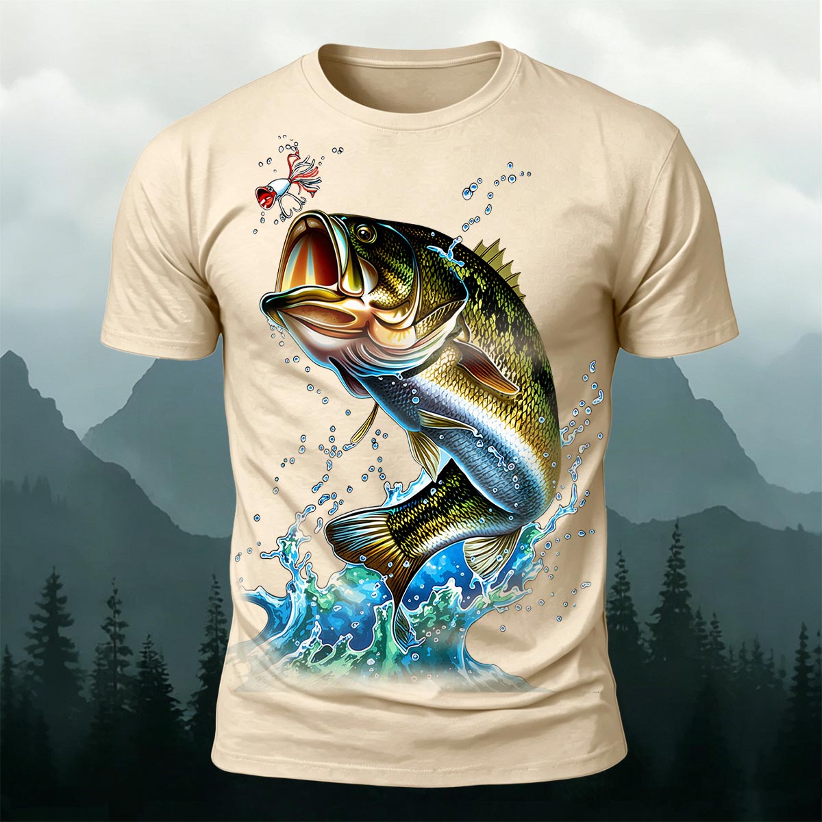 Sublimation Bass Fishing Lure Casual Graphic T-Shirt
