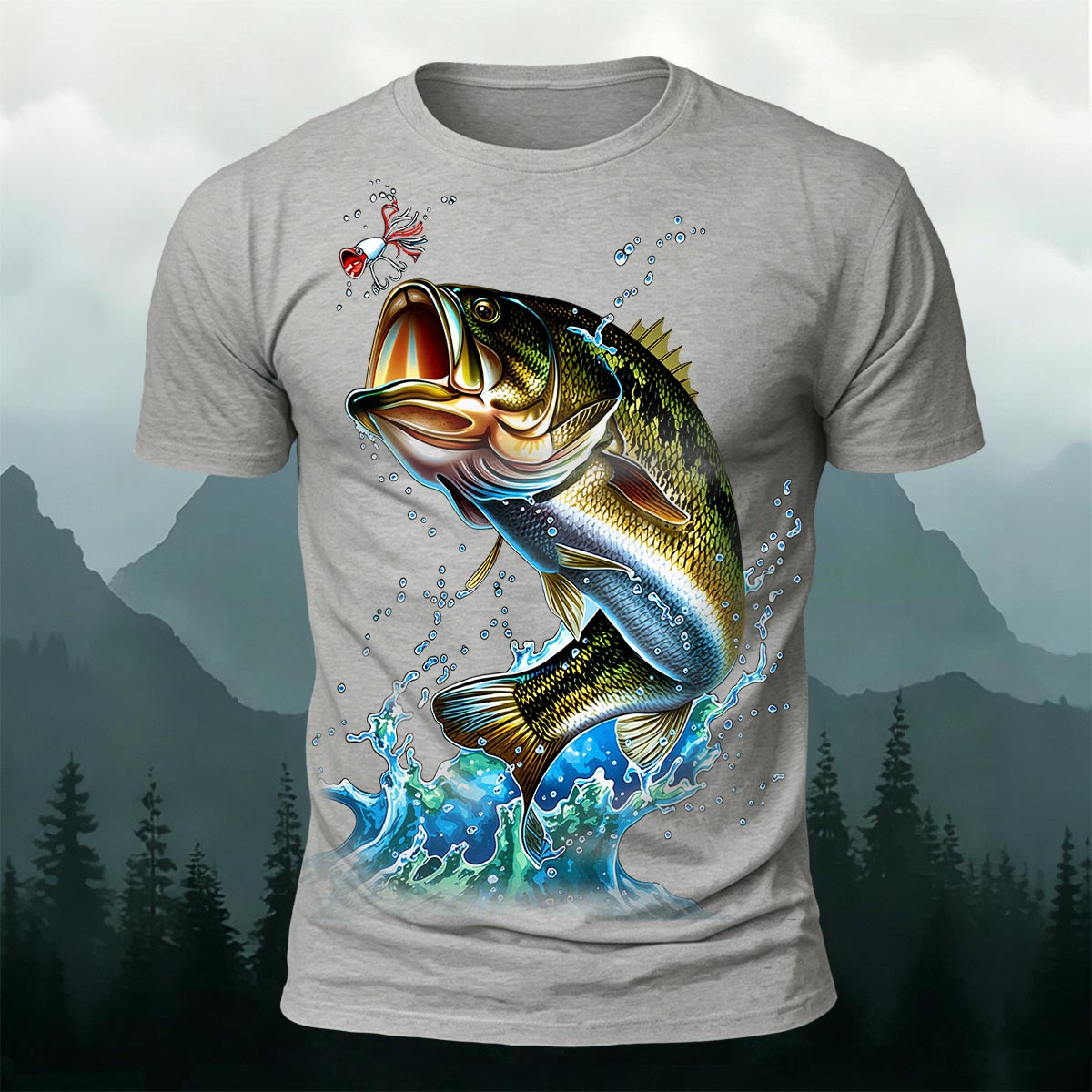 Sublimation Bass Fishing Lure Casual Graphic T-Shirt