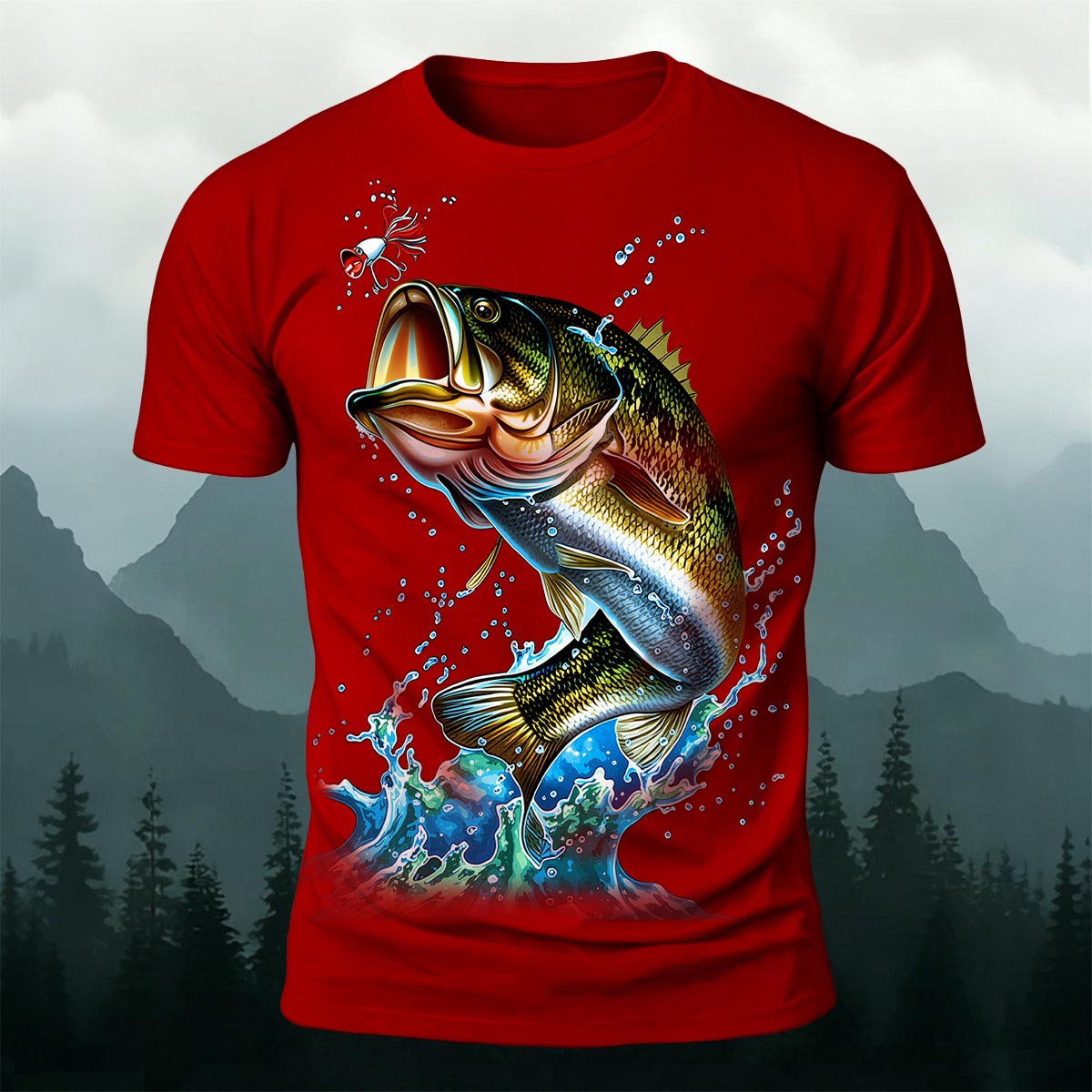 Sublimation Bass Fishing Lure Casual Graphic T-Shirt