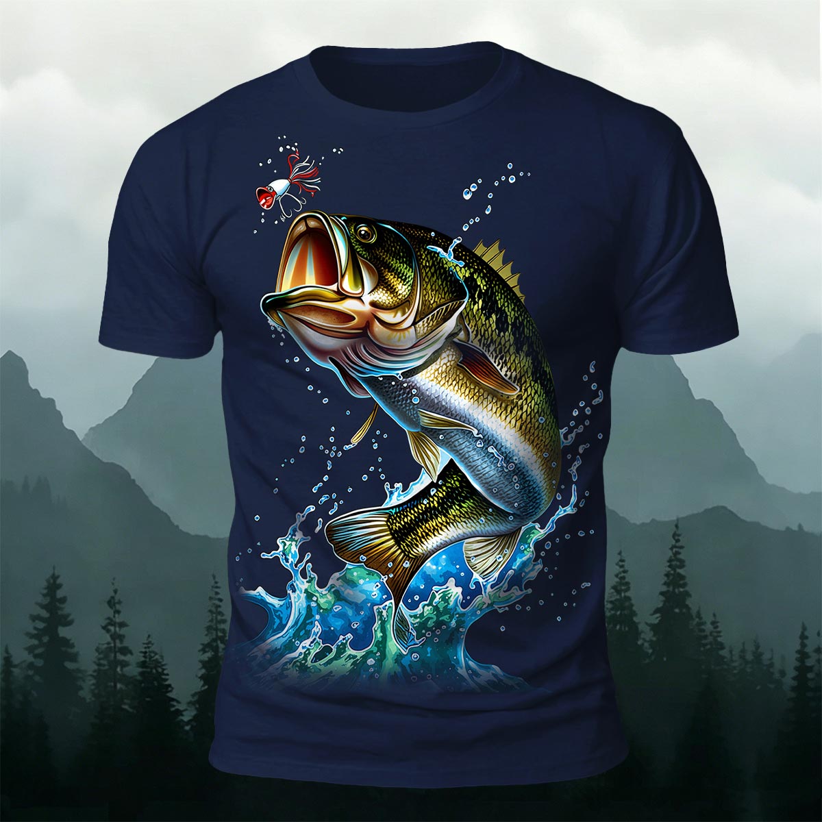 Sublimation Bass Fishing Lure Casual Graphic T-Shirt
