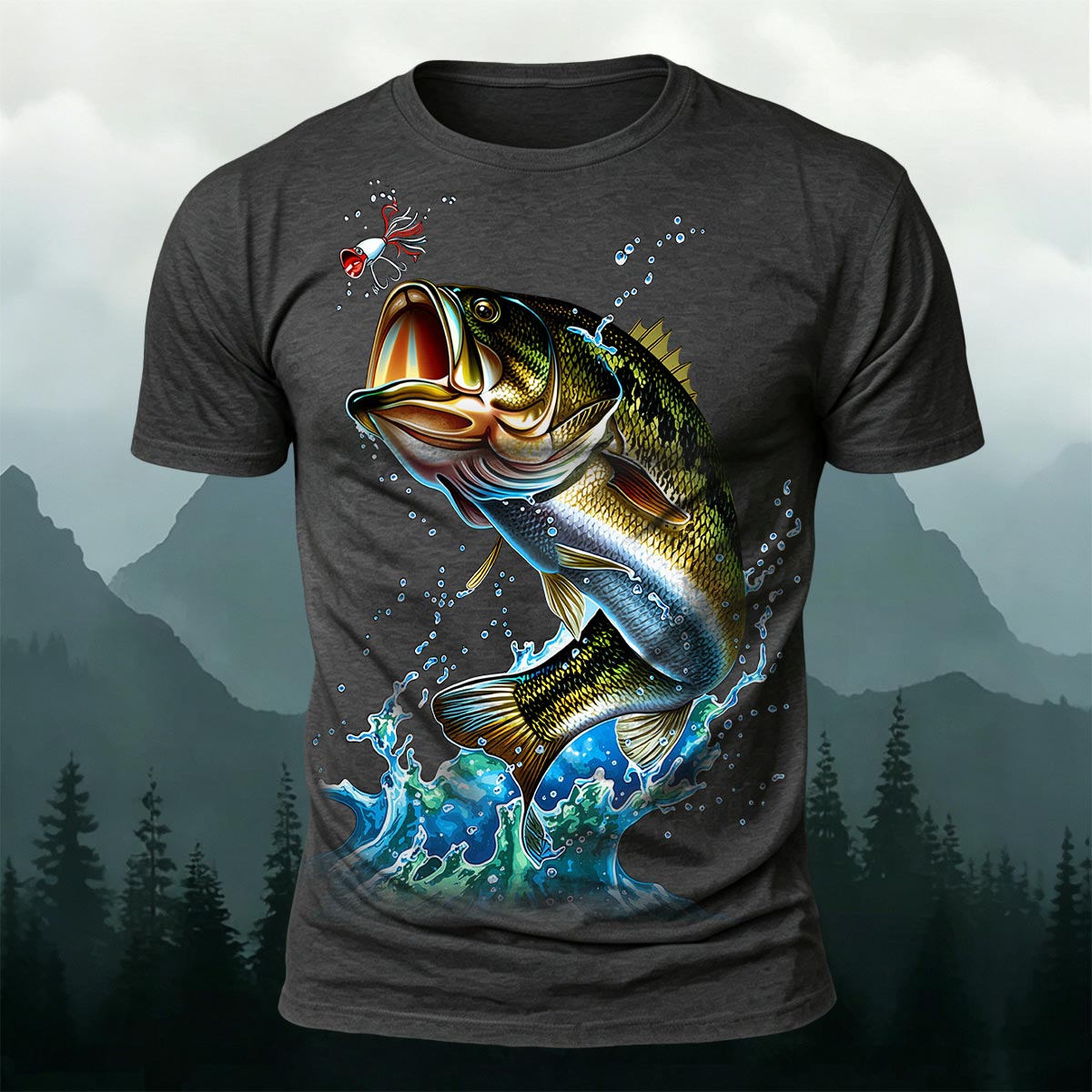 Sublimation Bass Fishing Lure Casual Graphic T-Shirt