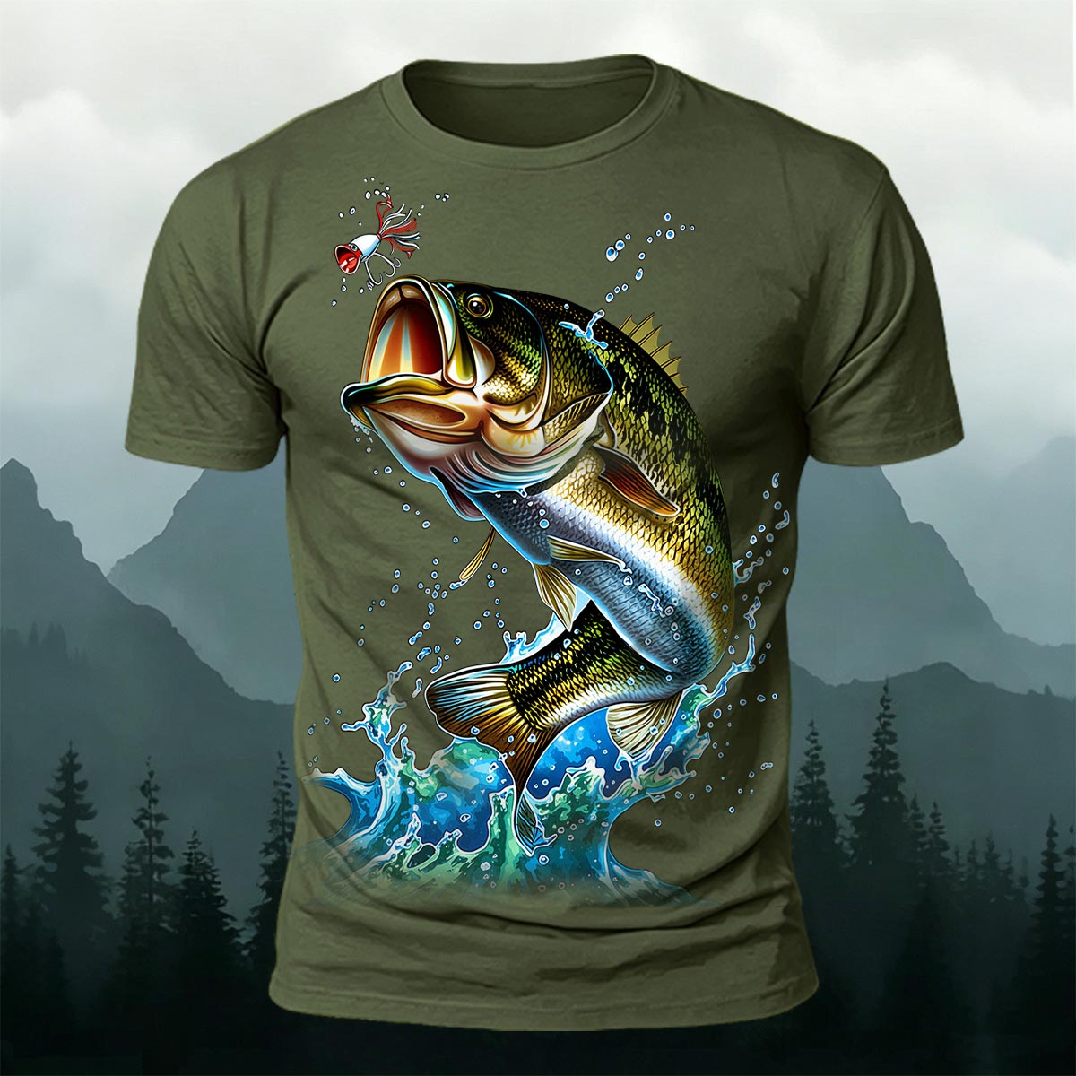 Sublimation Bass Fishing Lure Casual Graphic T-Shirt