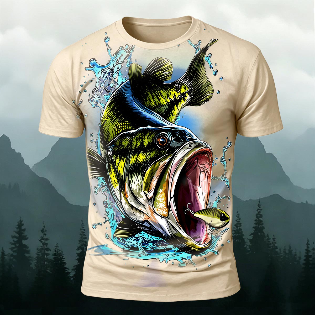 昇華印刷 ジャンプするバス アウトドアフィッシングTシャツ