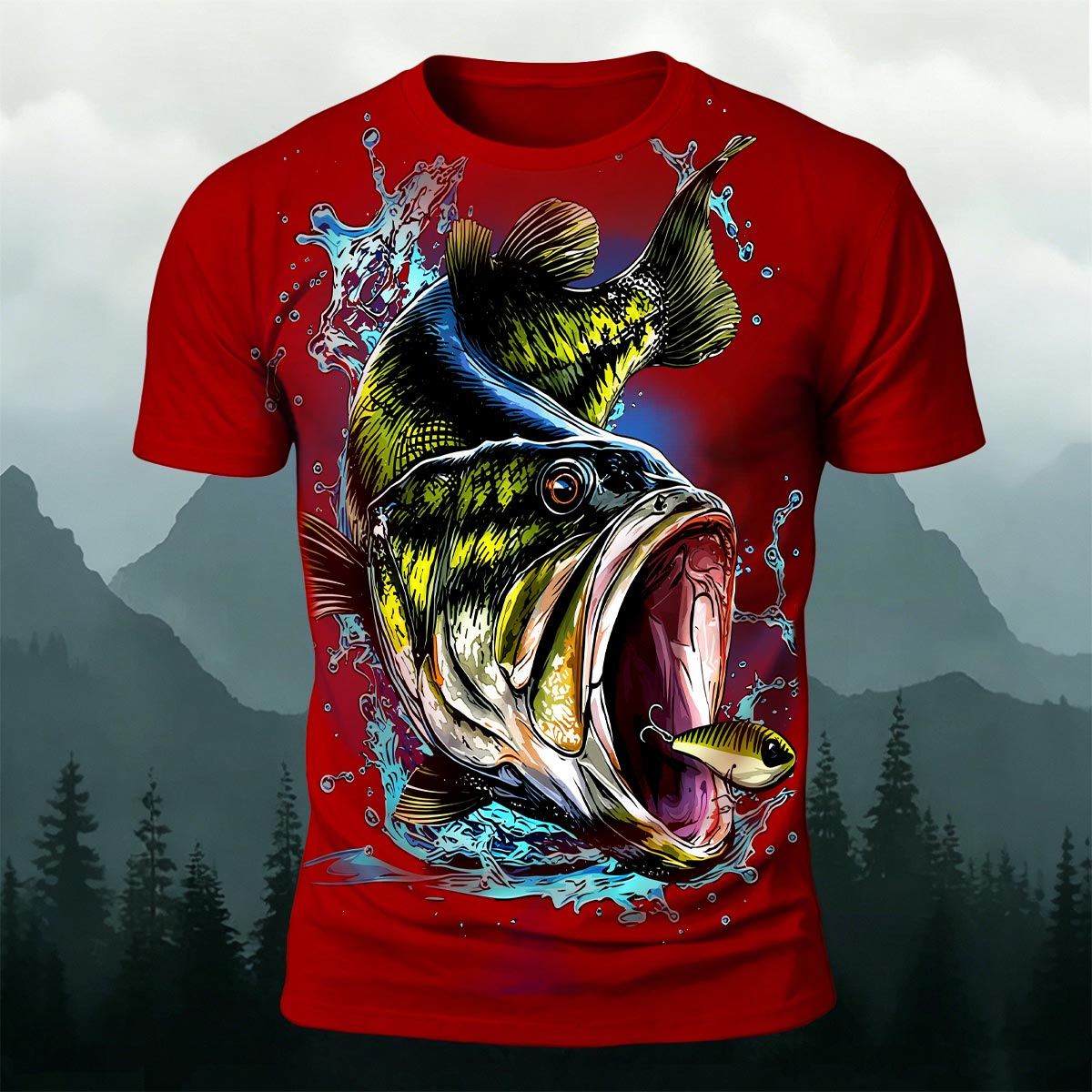 昇華印刷 ジャンプするバス アウトドアフィッシングTシャツ