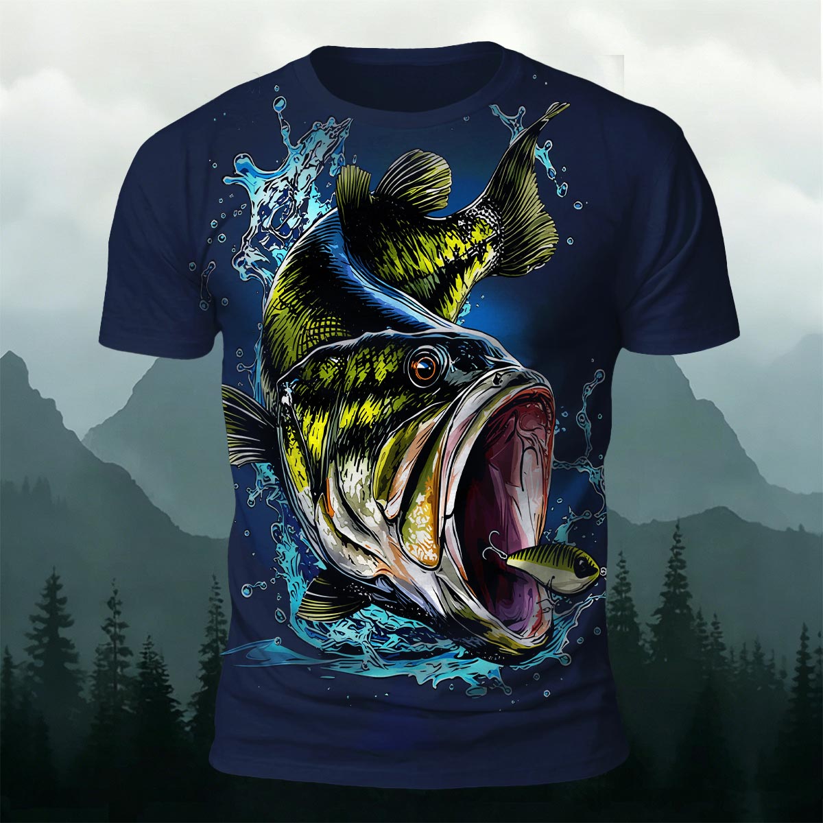 昇華印刷 ジャンプするバス アウトドアフィッシングTシャツ