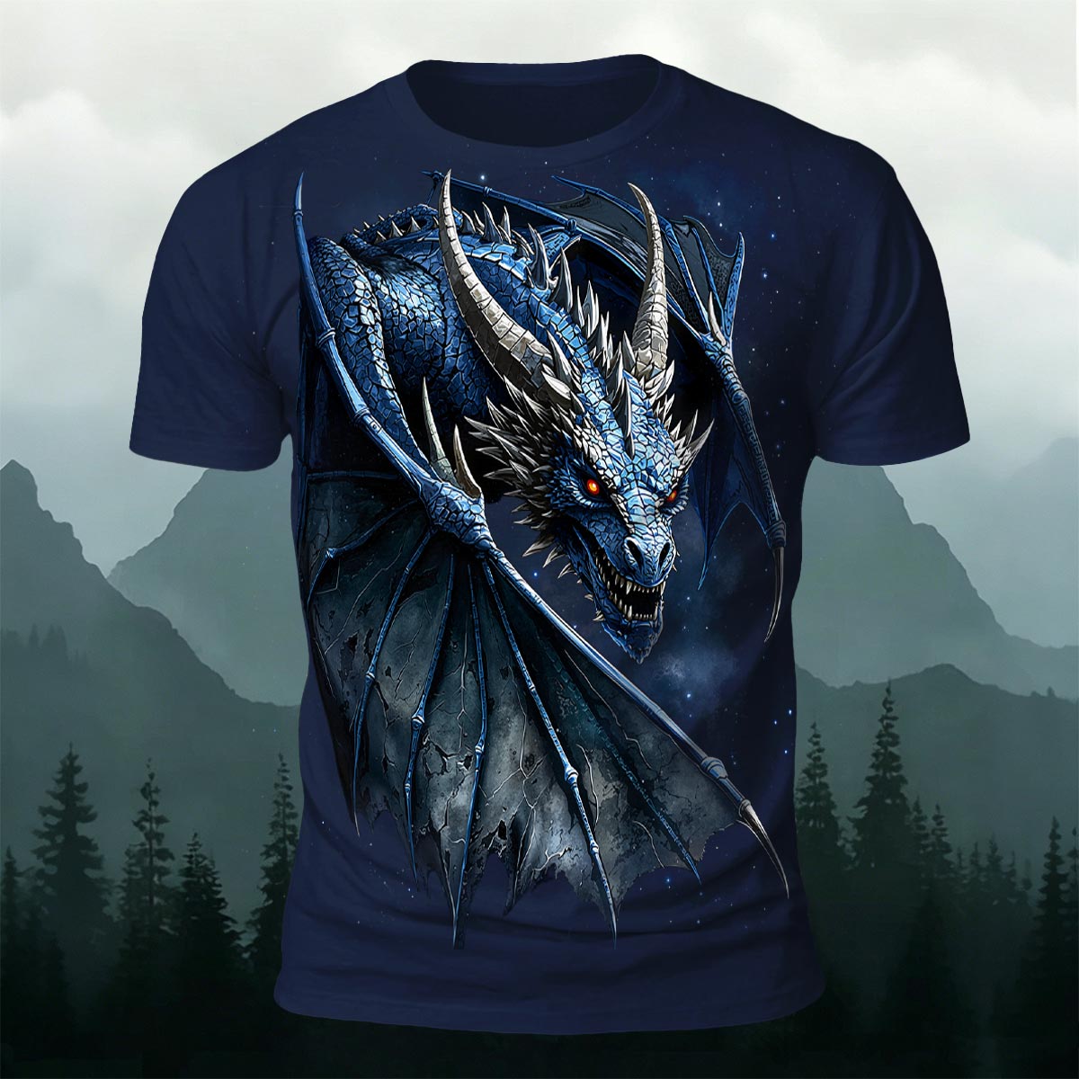 Sublimation Blue Ice Dragon Fantasy Casual T-Shirt
