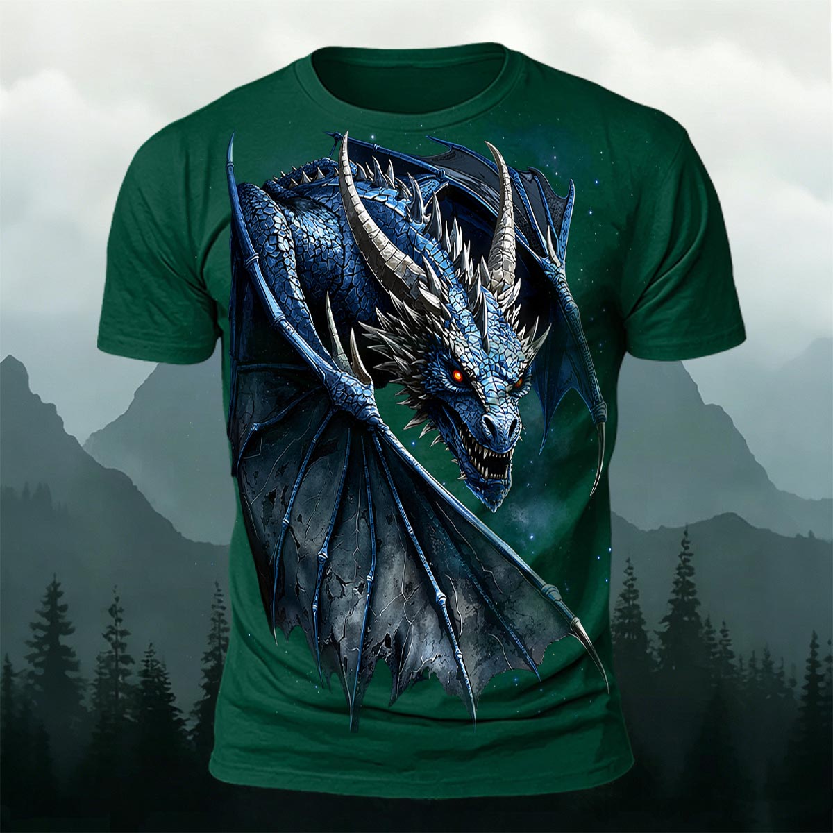Sublimation Blue Ice Dragon Fantasy Casual T-Shirt