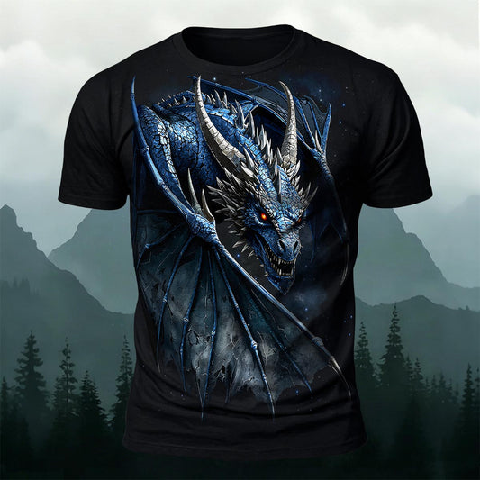 Sublimation Blue Ice Dragon Fantasy Casual T-Shirt