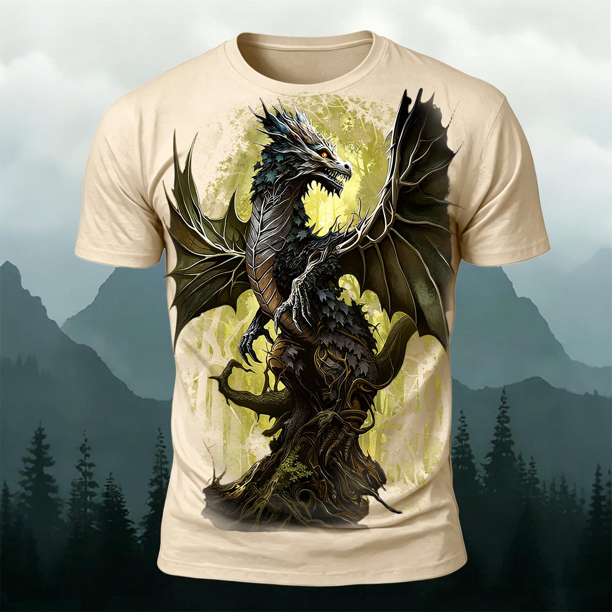 Sublimation Forest Dragon Fantasy Casual T-Shirt