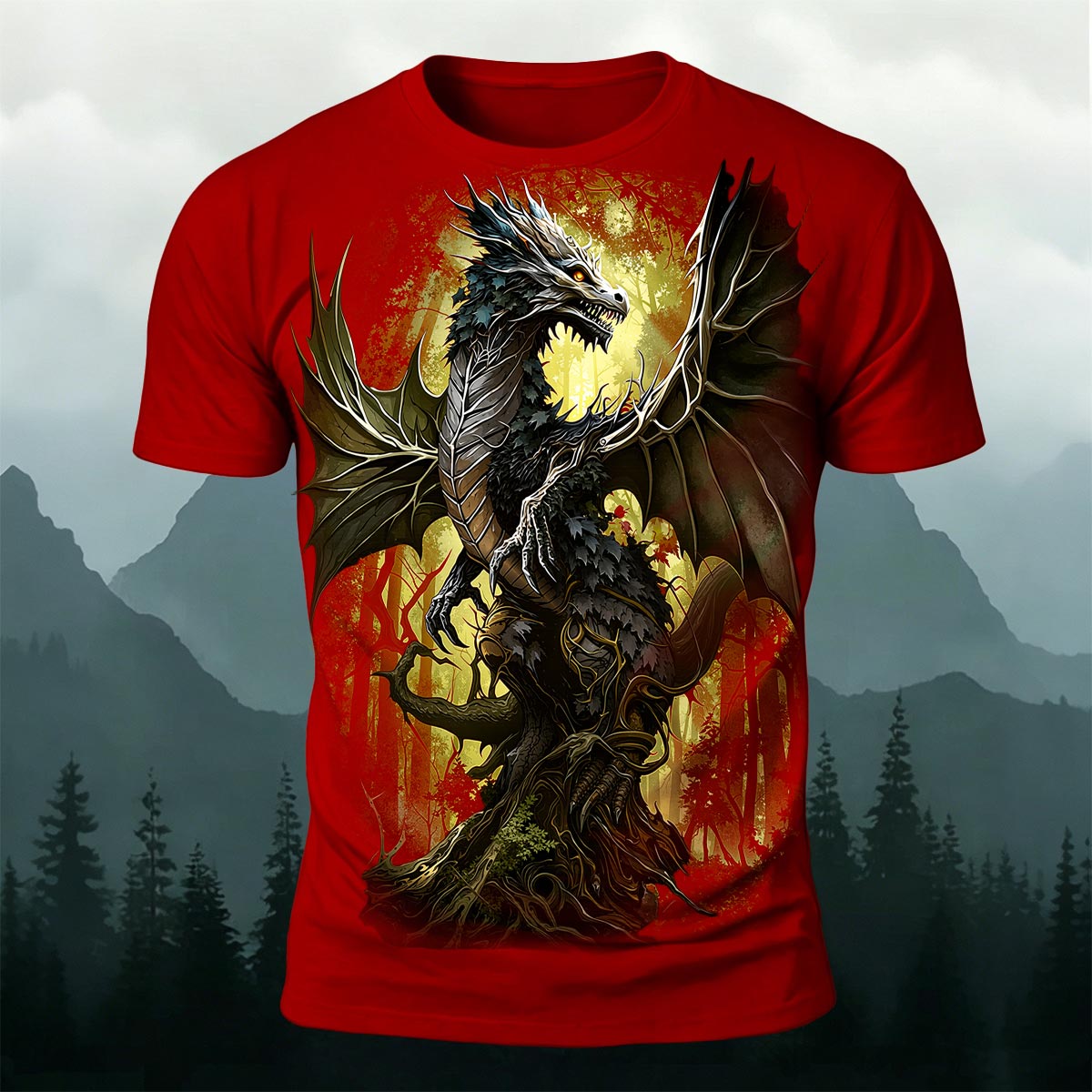Sublimation Forest Dragon Fantasy Casual T-Shirt