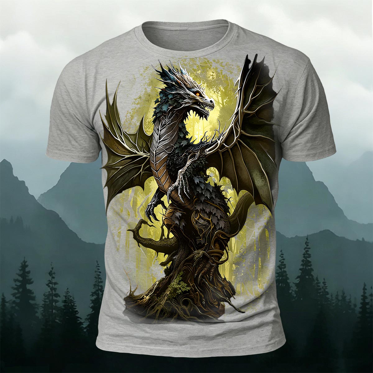 Sublimation Forest Dragon Fantasy Casual T-Shirt