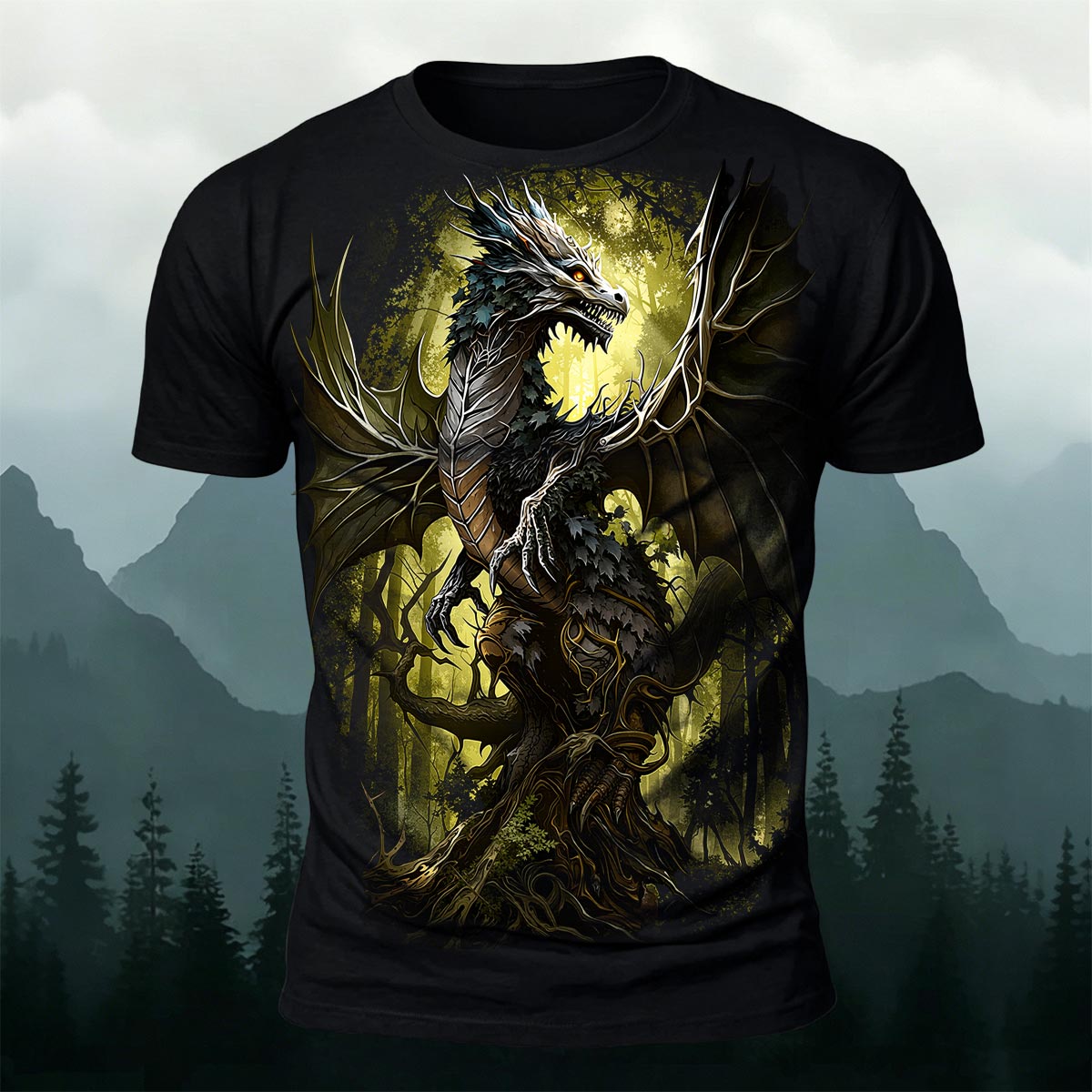 Sublimation Forest Dragon Fantasy Casual T-Shirt