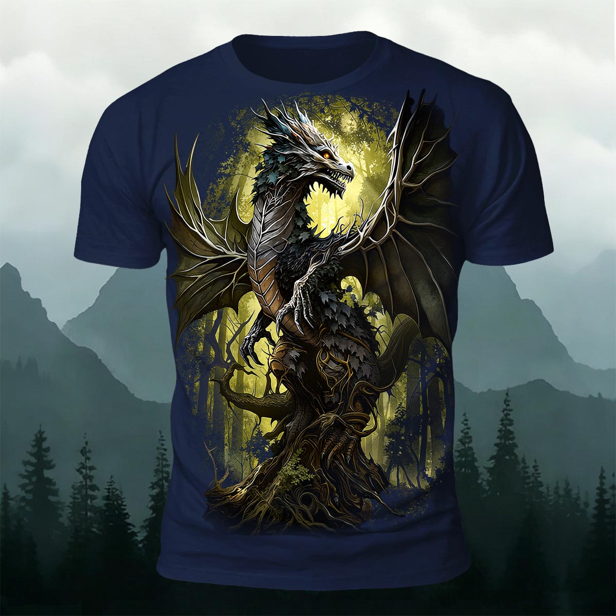 Sublimation Forest Dragon Fantasy Casual T-Shirt